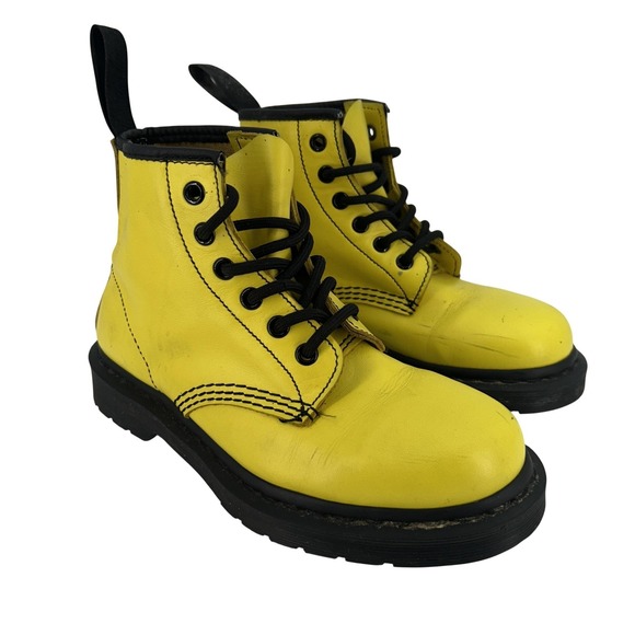 Dr. Martens Shoes - Dr.‎ Martens 101 Boots Womens Size 5 Yellow Smooth Leather Ankle Combat Lace Up